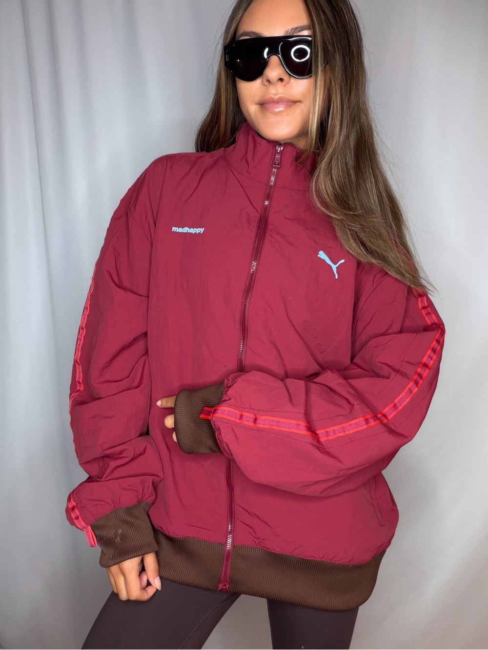 Madhappy x Puma Burgundy Bomber Jacket with Brown Trim